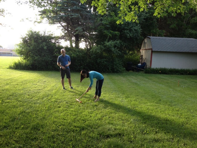 Chris and Seunghye playing croquet